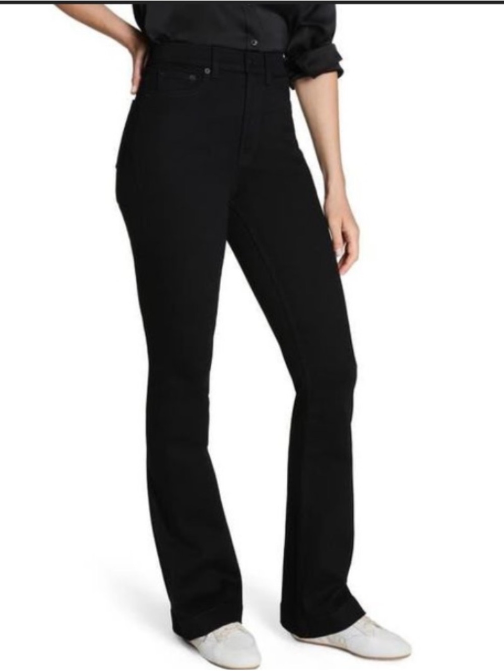SPANX High-Rise Pull Up Black Denim Flare Jeans; Sz XL; PETITE 30” inseam